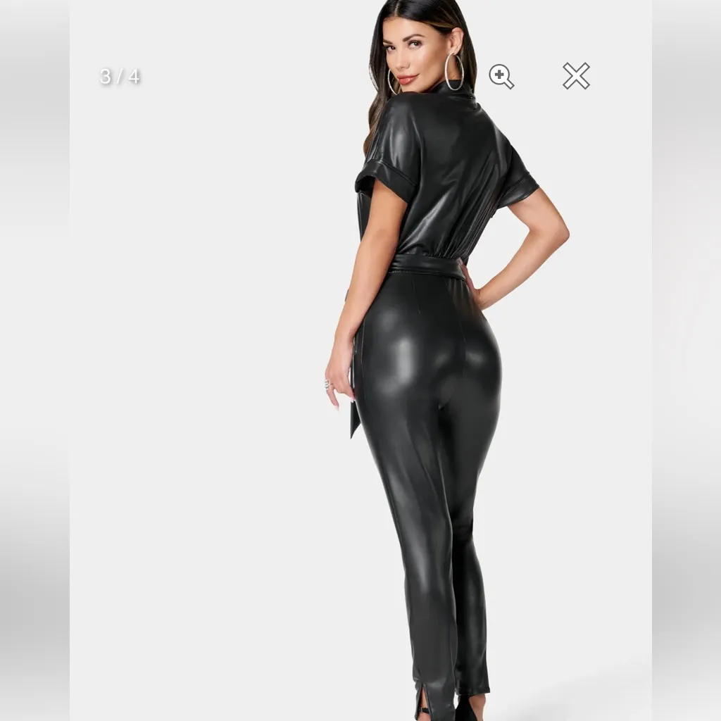 - NEW BEBE VEGAN LEATHER MOTO JUMPSUIT - Image 3