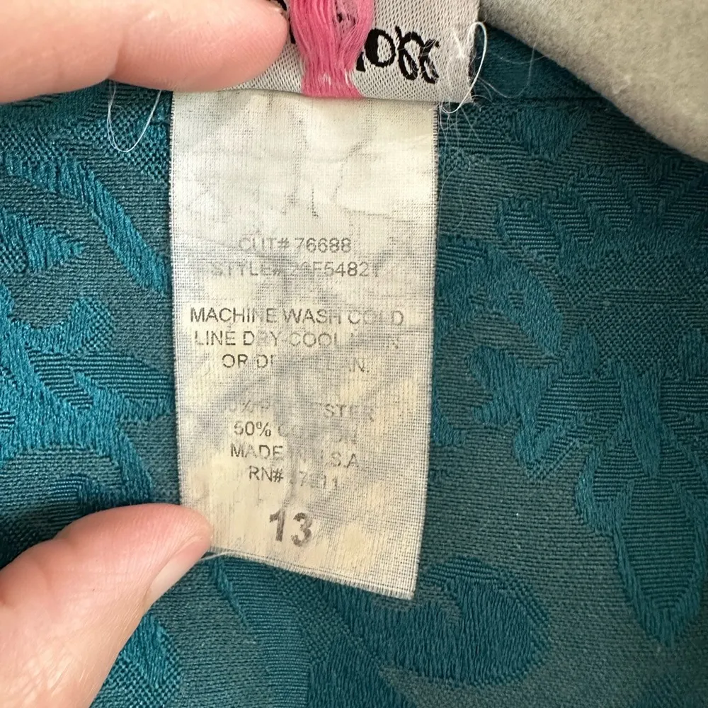 Paper Doll Womens Size 13 Double Button Blazer Teal Blue Baroque Jacquard Floral - Image 8