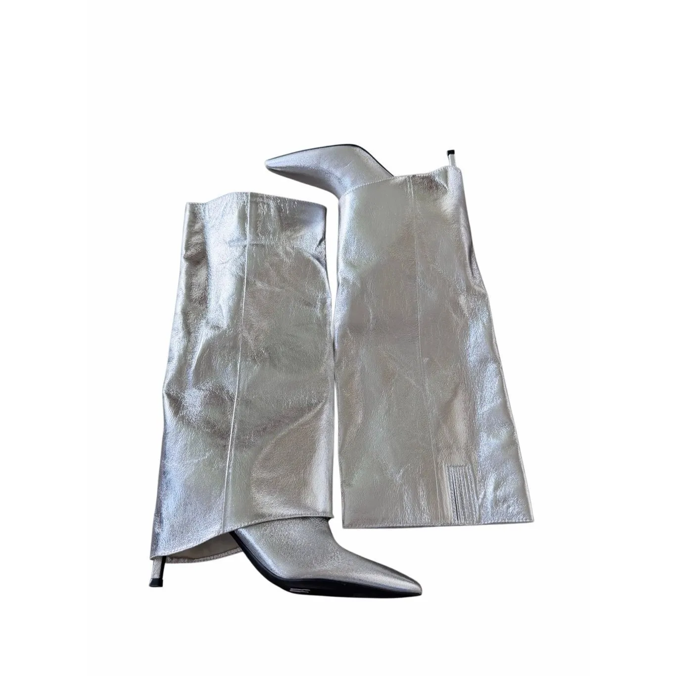 Open Edit Tall Boot in Silver Metallic Size 7 Stiletto Heel Pointed Toe - Image 4