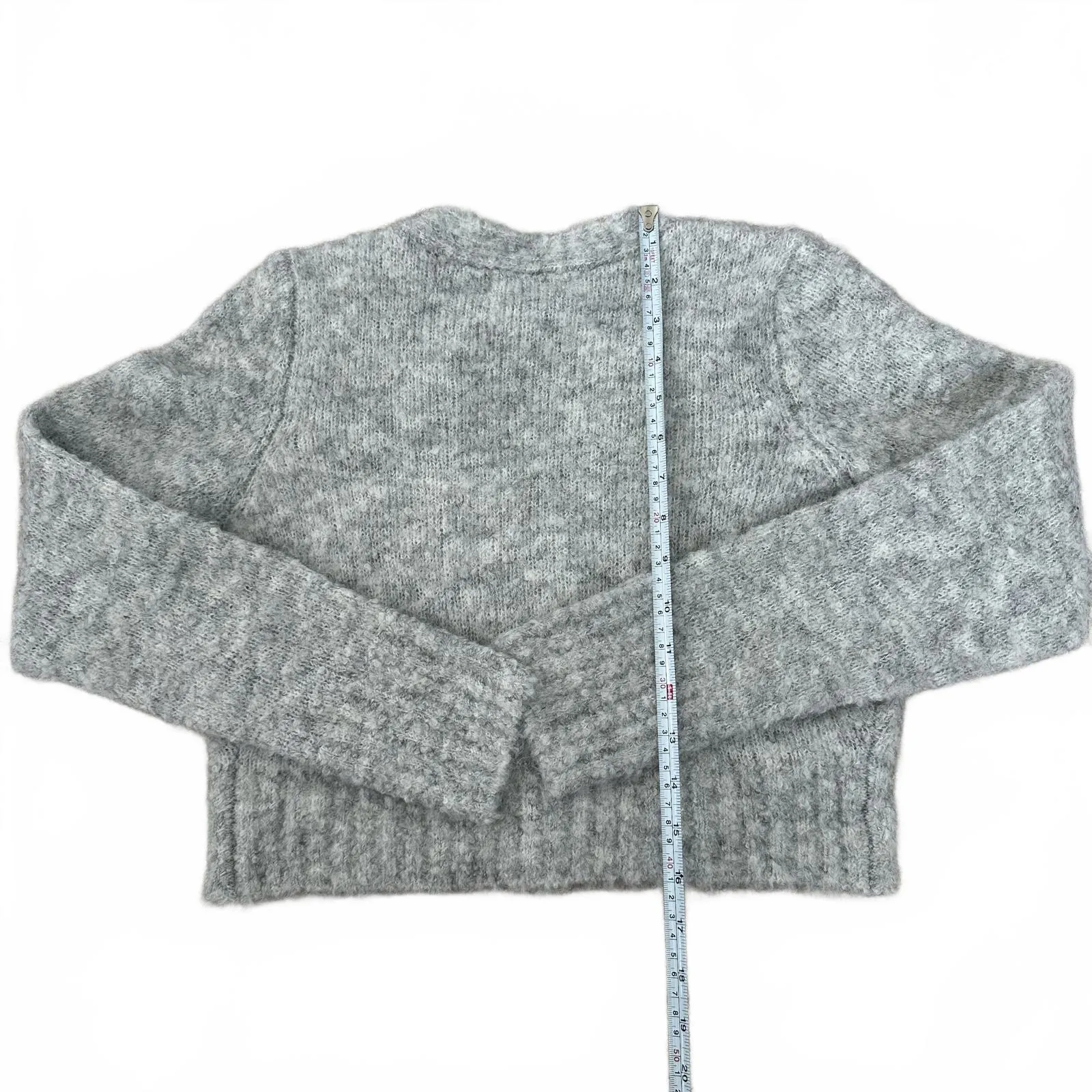 Wool Blend Rhinestone Flower Detail Fuzzy Cardigan All in Favor NWT Grey XS - Image 4