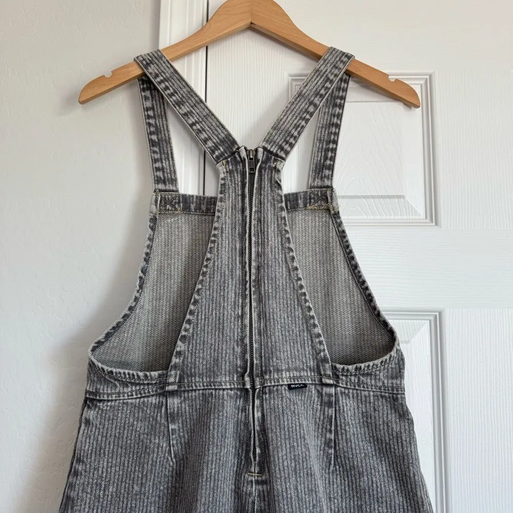 NEW RVCA Crystal Denim Overalls Gray Stripes Wide Leg Crop 100% Cotton Size M - Image 9