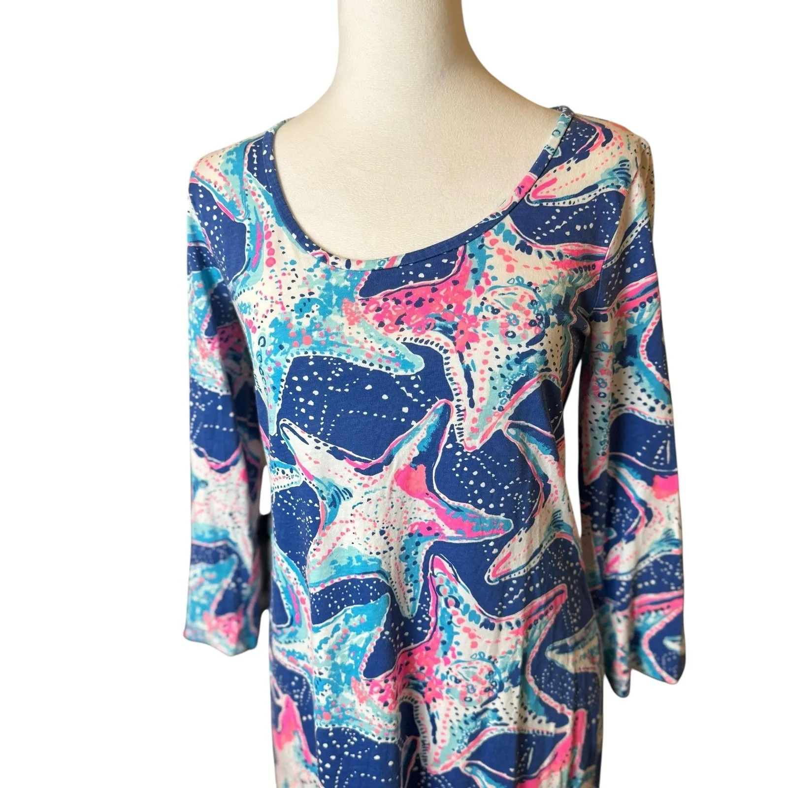 Lilly Pulitzer Cotton Beacon Dress Indigo Star Struck Blue Pink Starfish Small - Image 5
