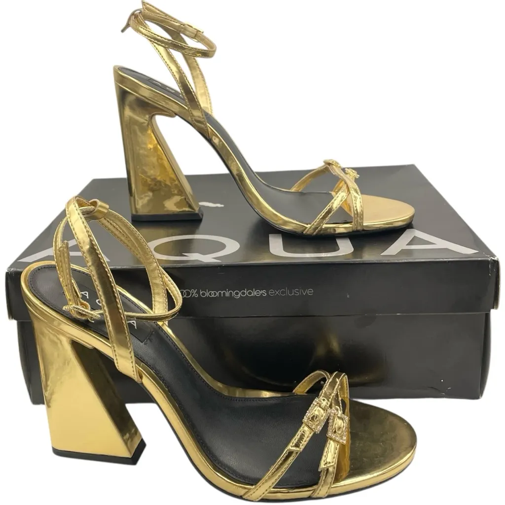 Aqua gold metallic patent leather heel sandals women’s Size 9B- Bloomingsdales - Image 2