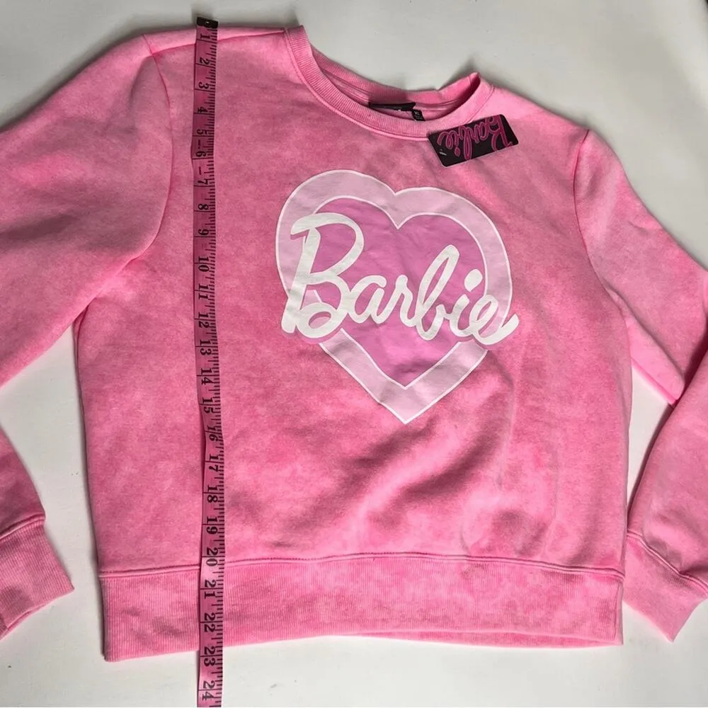 Barbie Women’s Pink &White Crew Neck Long Sleeve Heart Print Sweatshirt Sz XL - Image 4