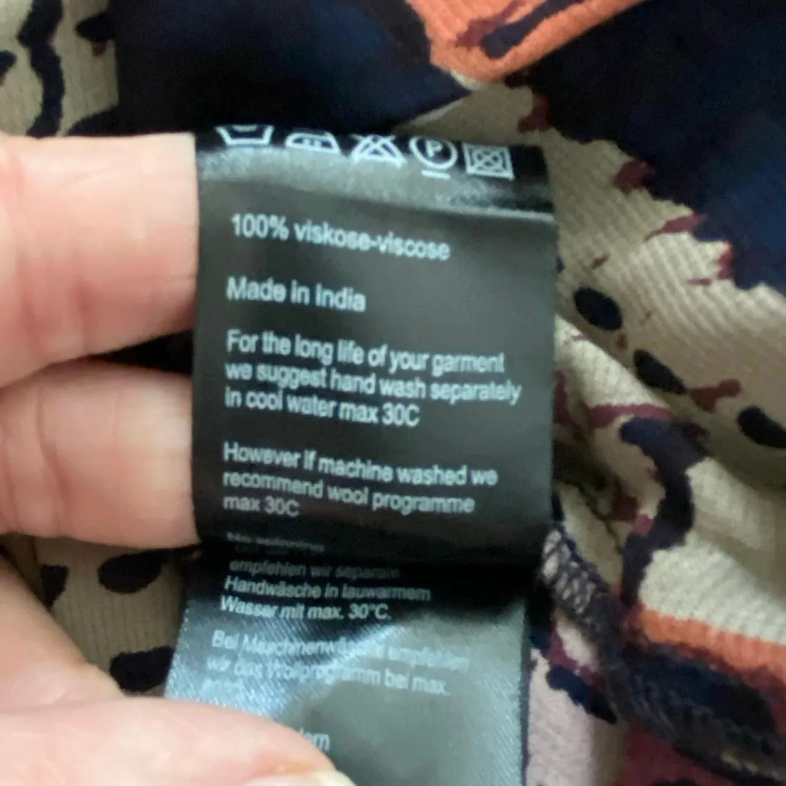 Masai Size M Abstract Print Shift Dress Semi Sheer Pockets Long Sleeves Viscose Black Size M - Image 4