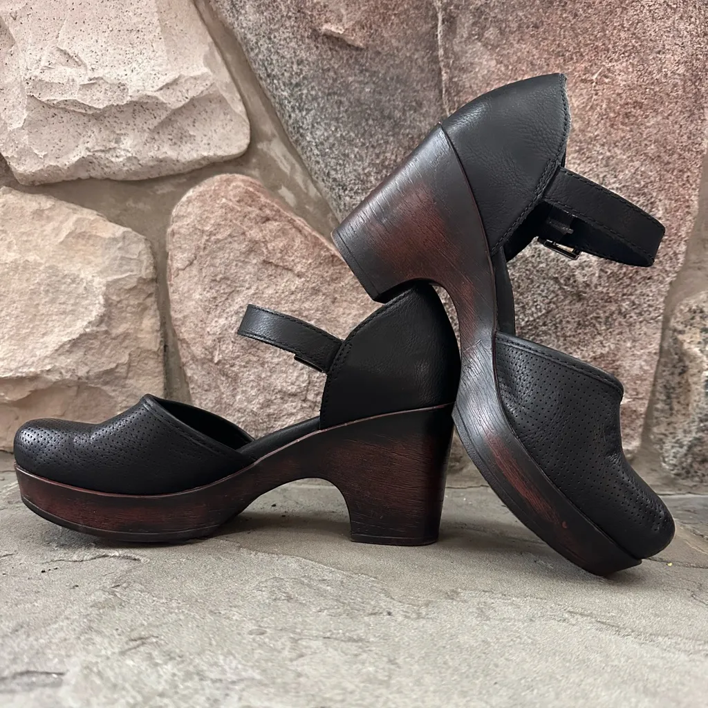 B.o.с. Born Concept Gia Clog Platform Heel Mary Jane Faux Leather Buckle Closure Black Size 8 - Image 3