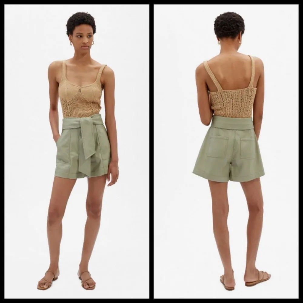 💕JONATHAN SIMKHAI💕 Mari Vegan Leather Tie Shorts Eucalyptus Sage Green 10 NWT - Image 9