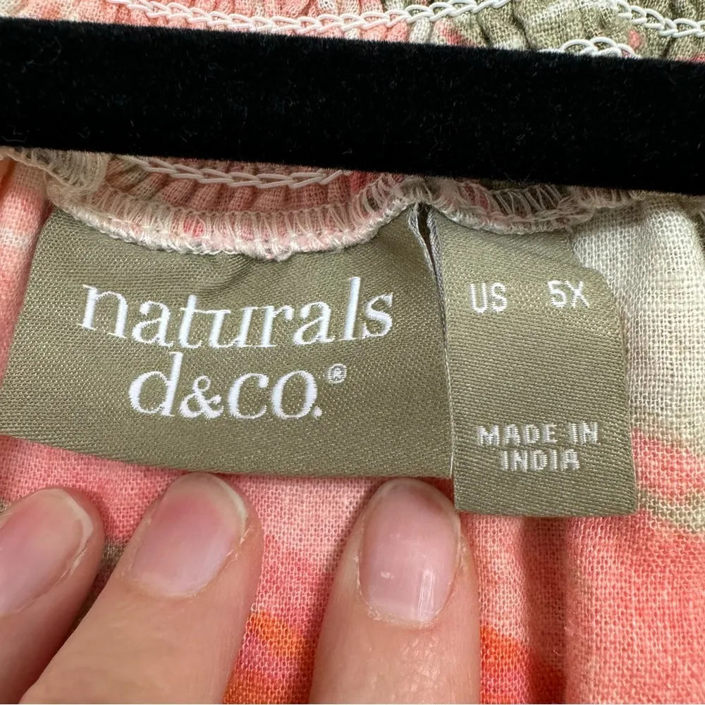 Naturals Linen Blend Orange Green Blouse Womens 5X Boho Beachy Lightweight Top - Image 5