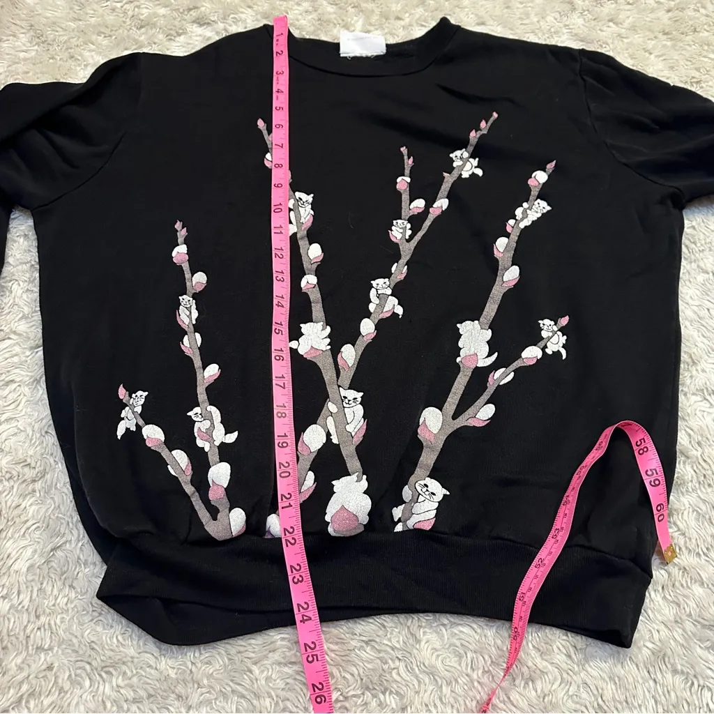 Vintage SPUMONI Crewneck Sweatshirt Cats Cherry Blossom Kittens 80s Black Pink Size M - Image 7