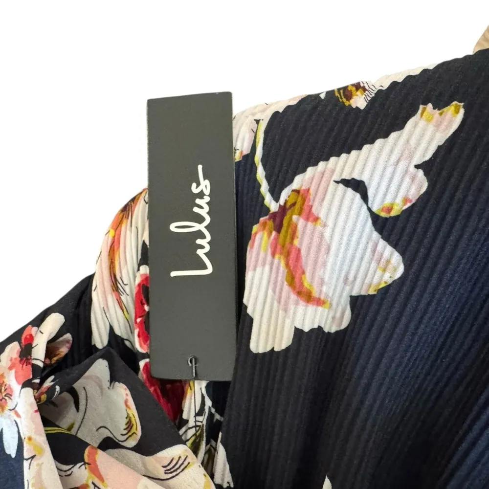 Lulus - NWT Garden Glory Midnight Blue Floral Print Pleated Midi Dress Sz L - Image 11