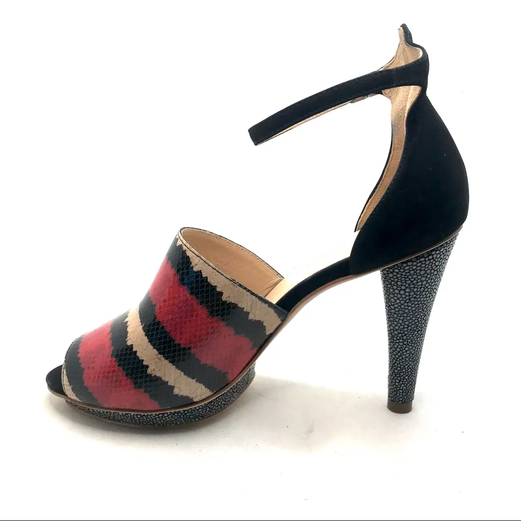 LOEFFLER RANDALL "ROSIE" RED, BLACK & CREAM LEATHER PLATFORM HEELS (9B) - Image 4