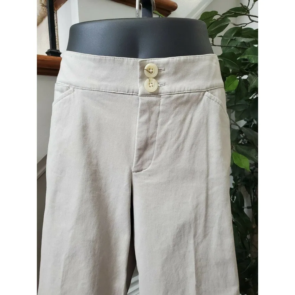 Docker's Women's Beige Cotton Wide Legs High Rise Regular Fit Casual Pants 12 - Image 3