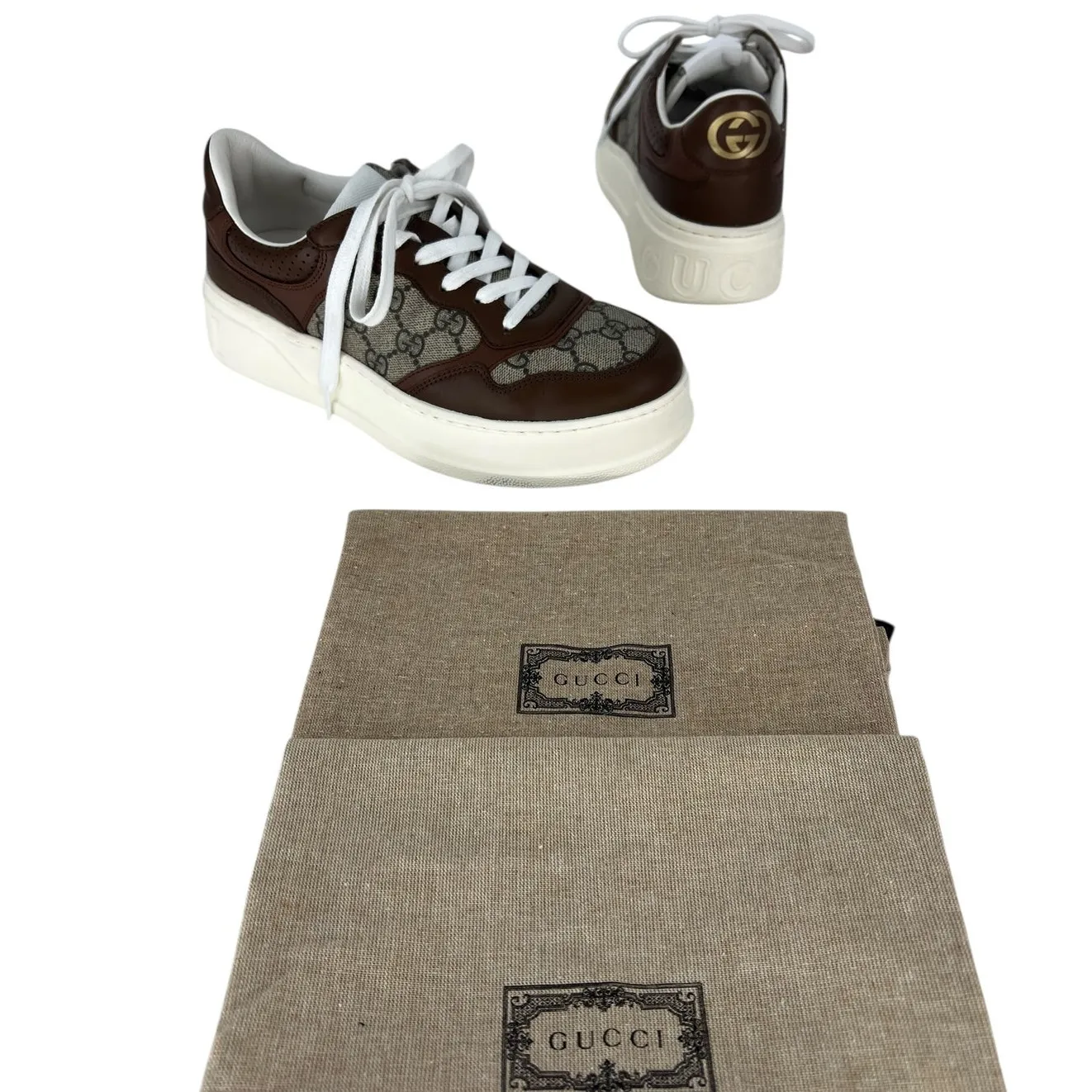 Gucci GG Supreme Canvas Leather Trimmed Sneakers - Image 5