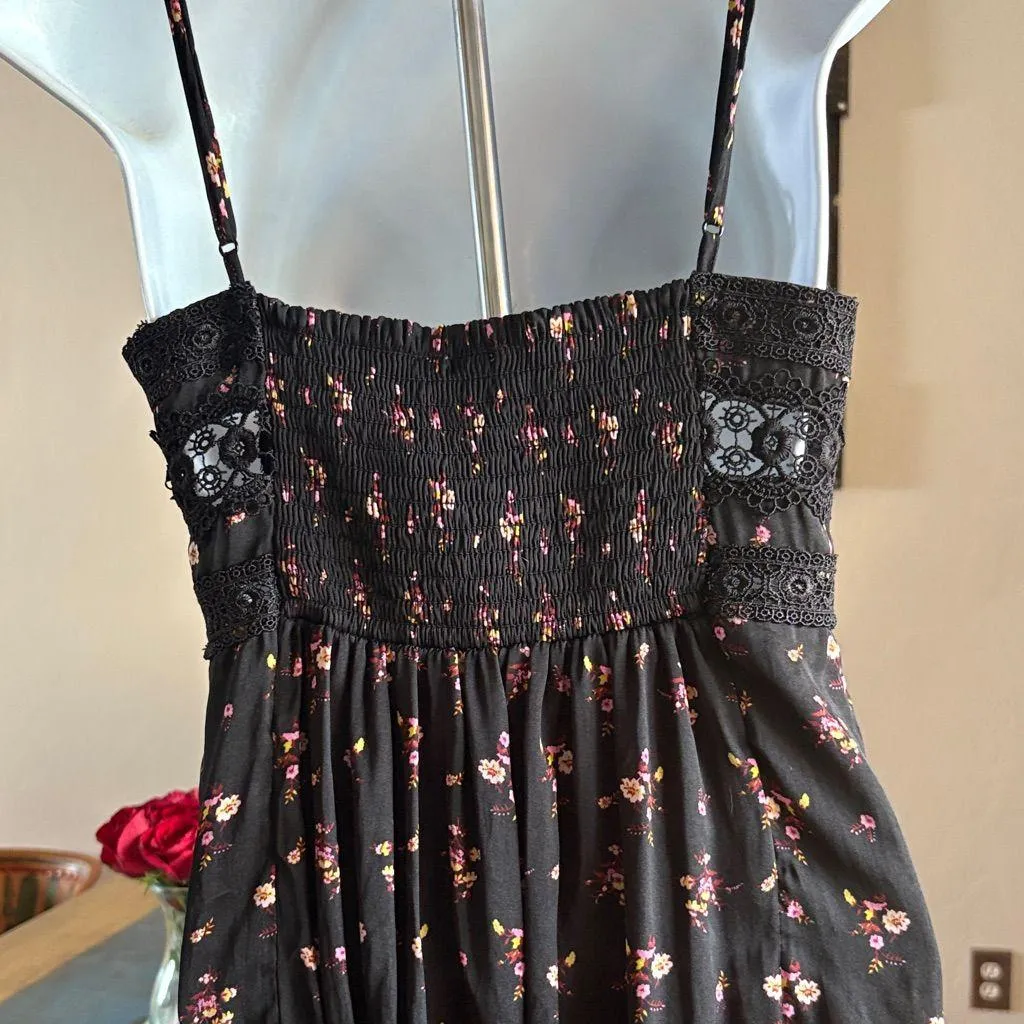Free People Black and Pink Floral Lace Maxi Dress - Image 6