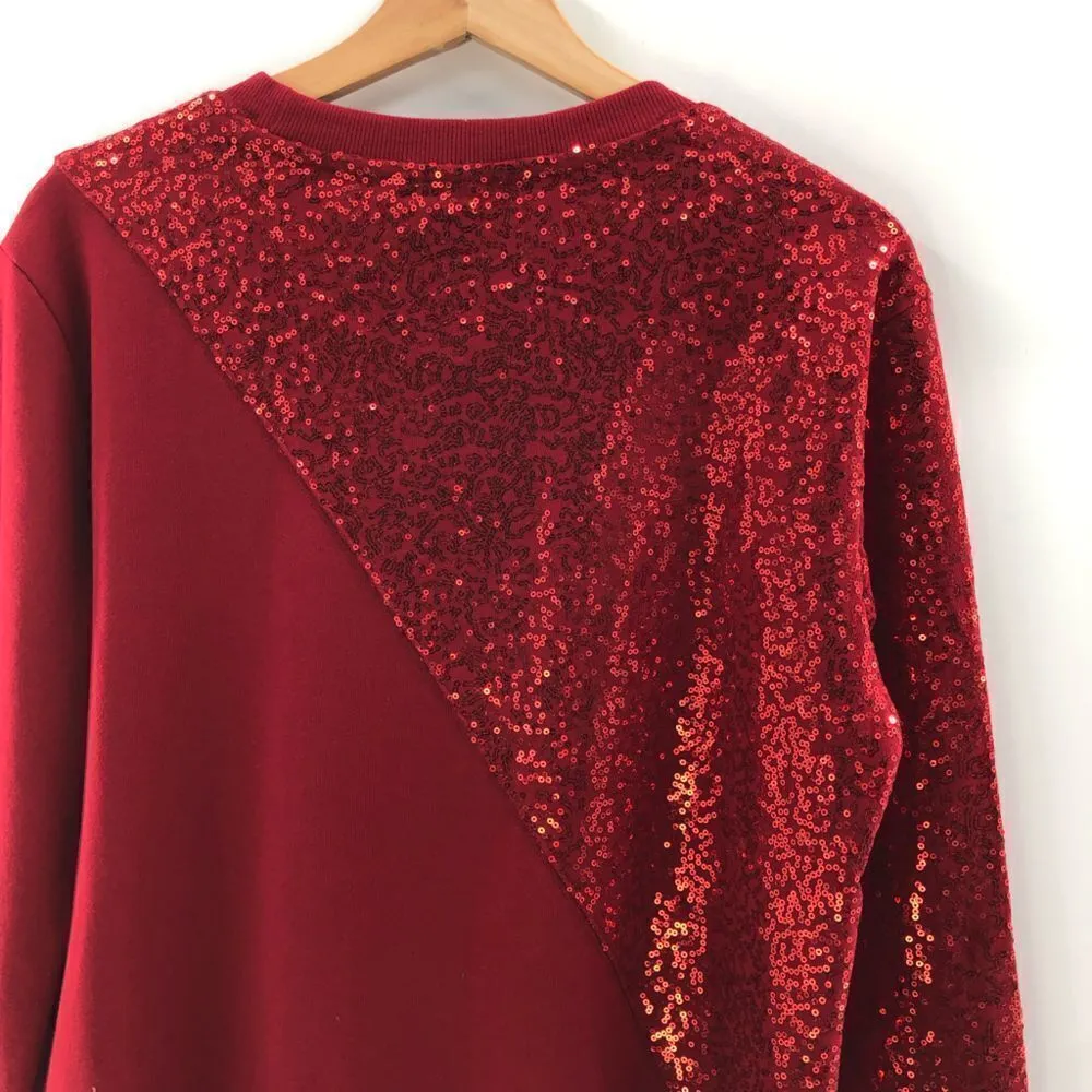 ‎DKNY Sequin-Embellished Keyhole Swe Holiday Red Small - Image 8