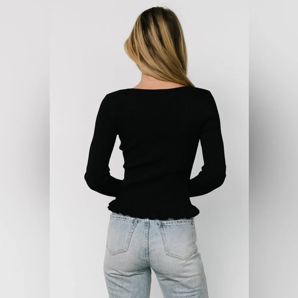 Baltic Born Black Fitted Ribbed Long Sleeve Blouse NWT - Image 3