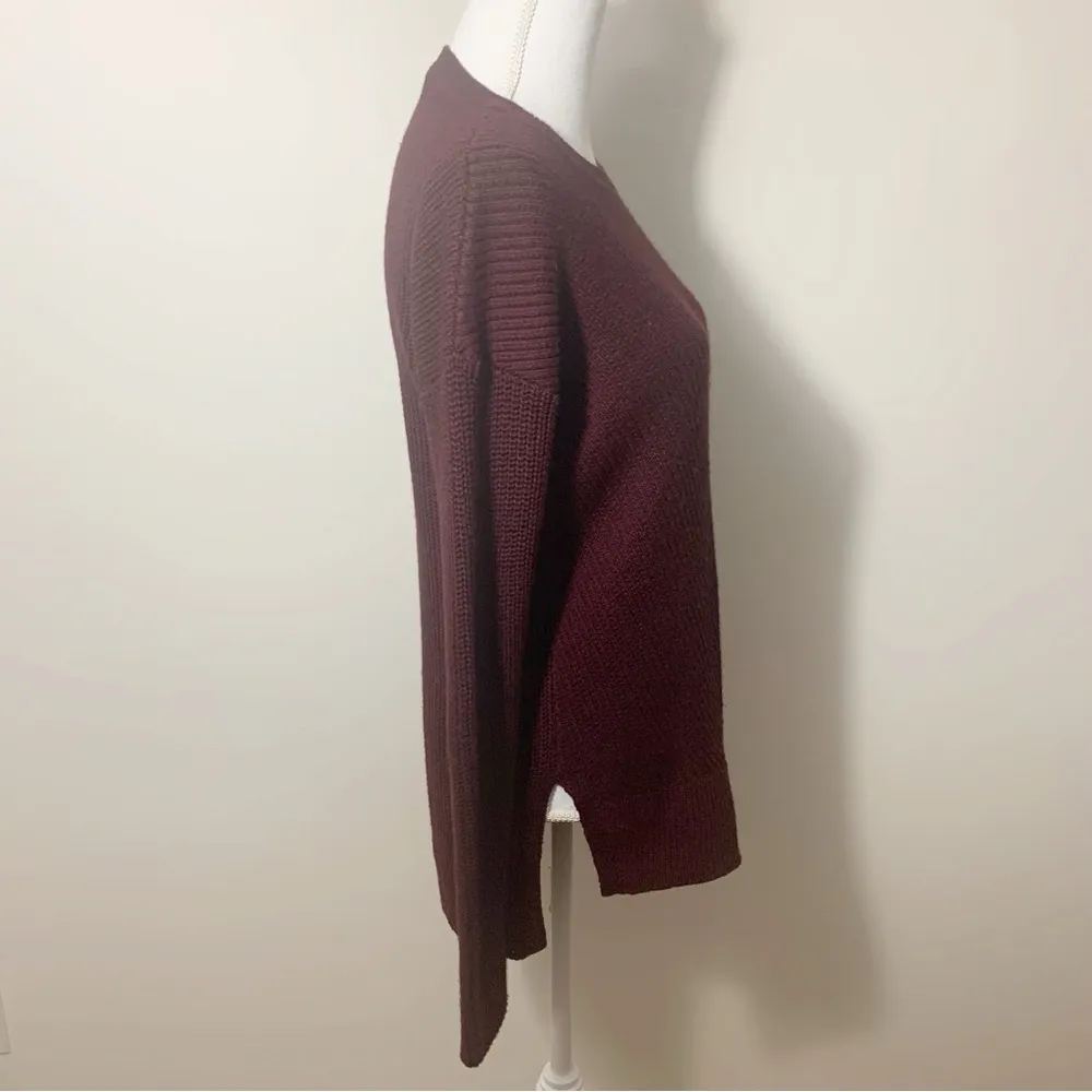 Burgundy Merino Wool Blend Crew Neck Hi-Low Slit Hem Sweater Size XS - Image 12