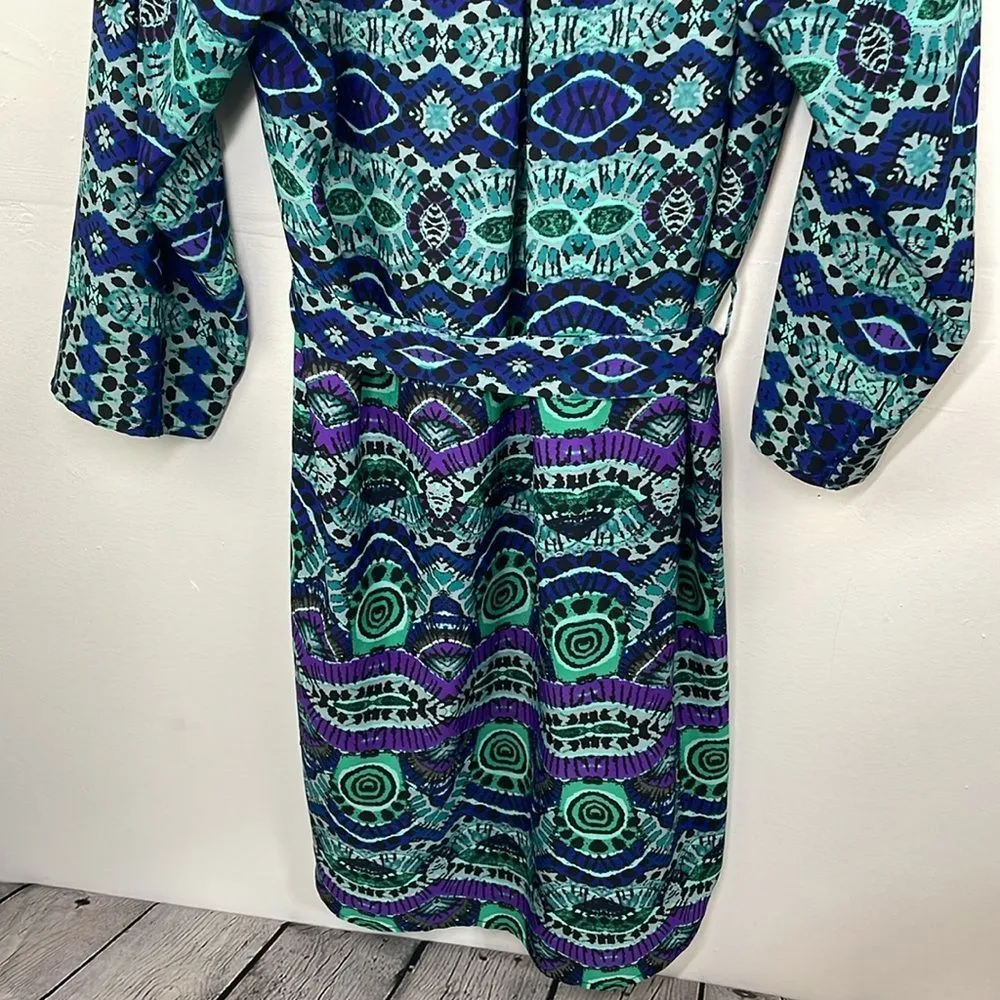Maeve Anthropologie Ikat Shirt Dress Southwestern Print Green Blue size Large - Image 11