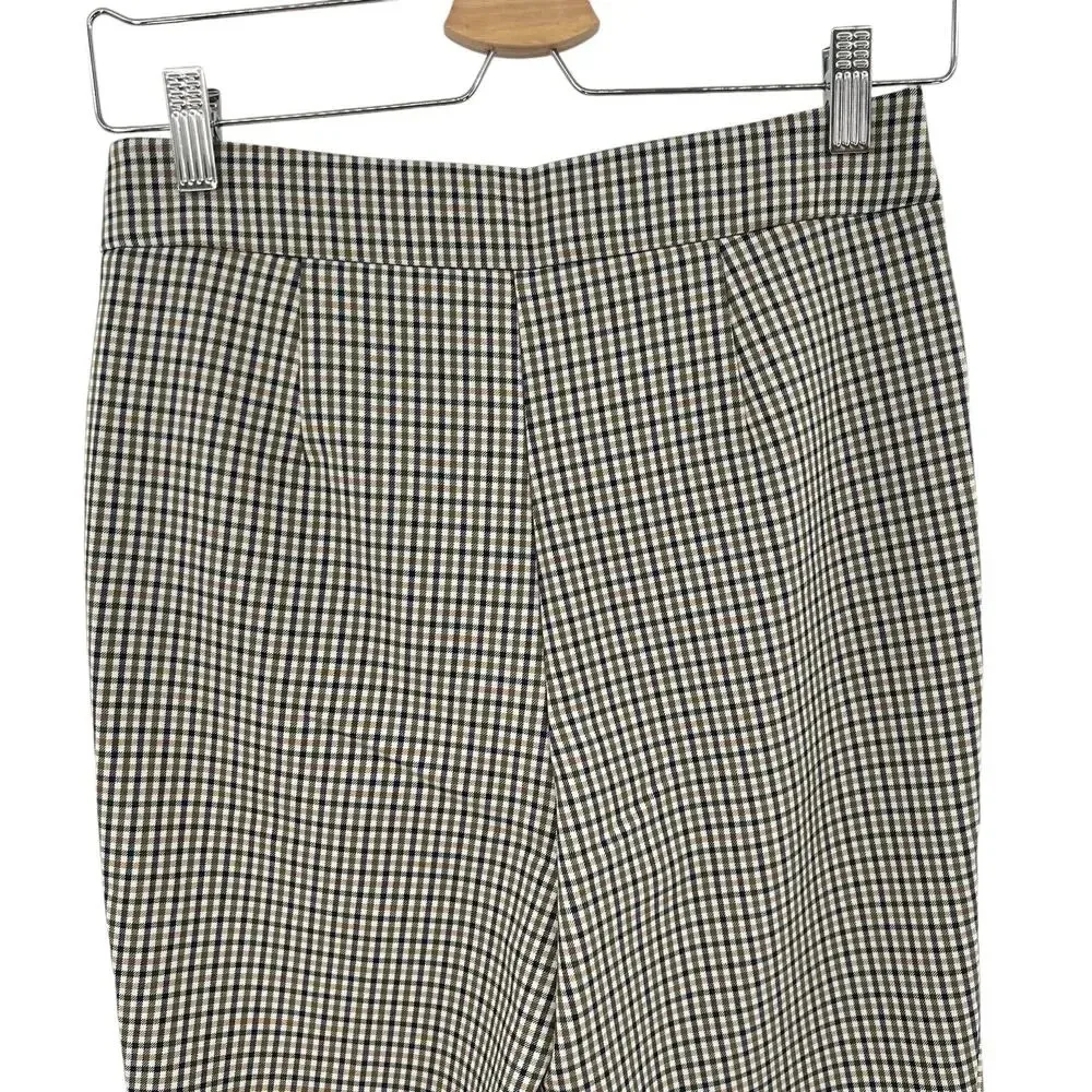 Anthropologie‎ Maeve Plaid Crop Dress Pants Check Print Brown Navy Blue Size 0 - Image 9