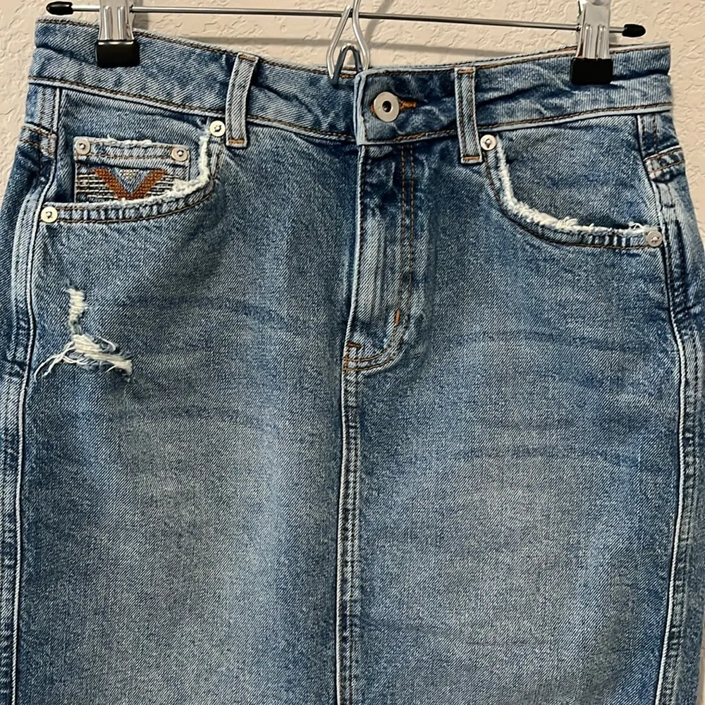 ANTHROPOLOGIE  Denim Pencil Midi Skirt, Size 2 - Image 2