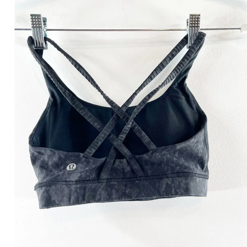 Lululemon Energy Sports Bra Criss Cross Back Yoga Sequin Snake Slate Black 4 - Image 5