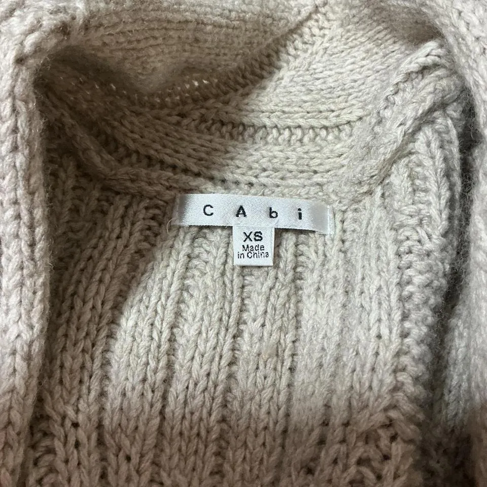 CABI Beige Wool Cable Knit Open Front Long Sleeveless Cardigan Vest Sweater XS - Image 8
