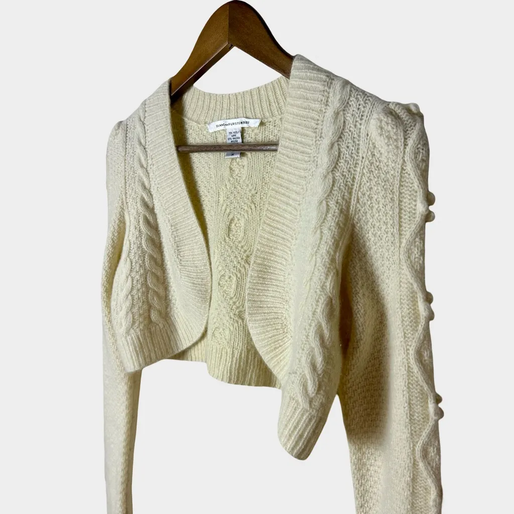 Diane von Furstenberg Guinevere Cropped Wool Angora Cable Knit Cardigan Shrug S - Image 4