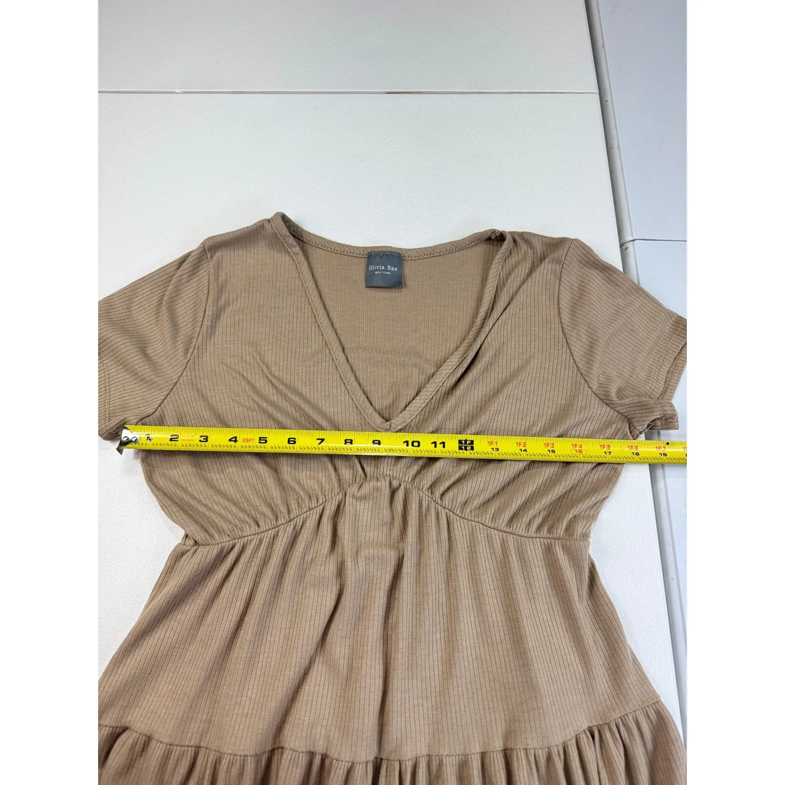 Olivia Rae New York Womens Dress, Ribbed Knit Tiered Casual Dress, Tan, Party - Image 3