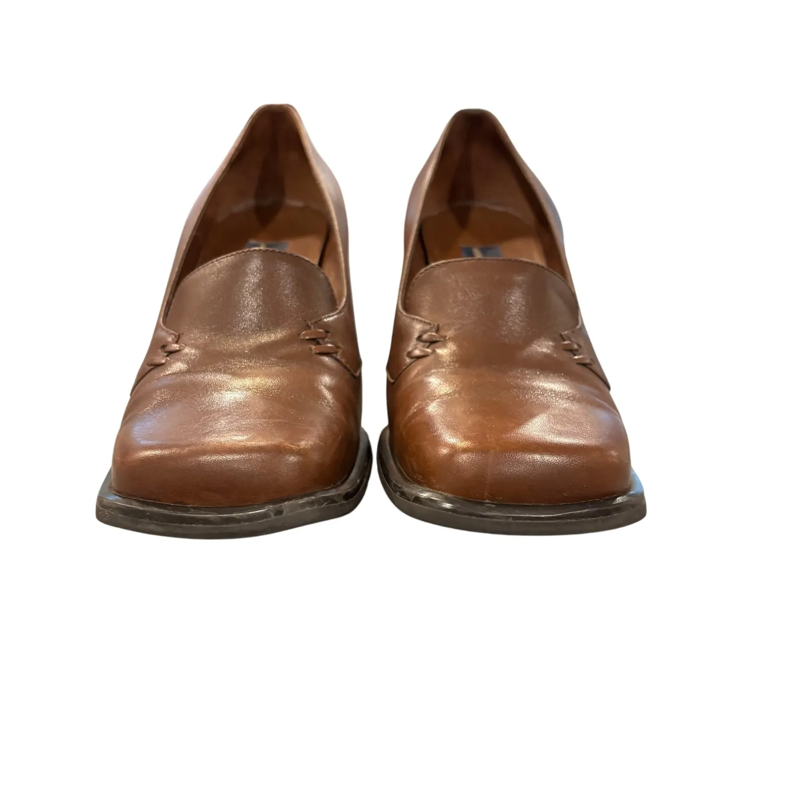 Y2K vintage clueless friends chocolate brown leather block heel loafers, 8.5 - Image 2