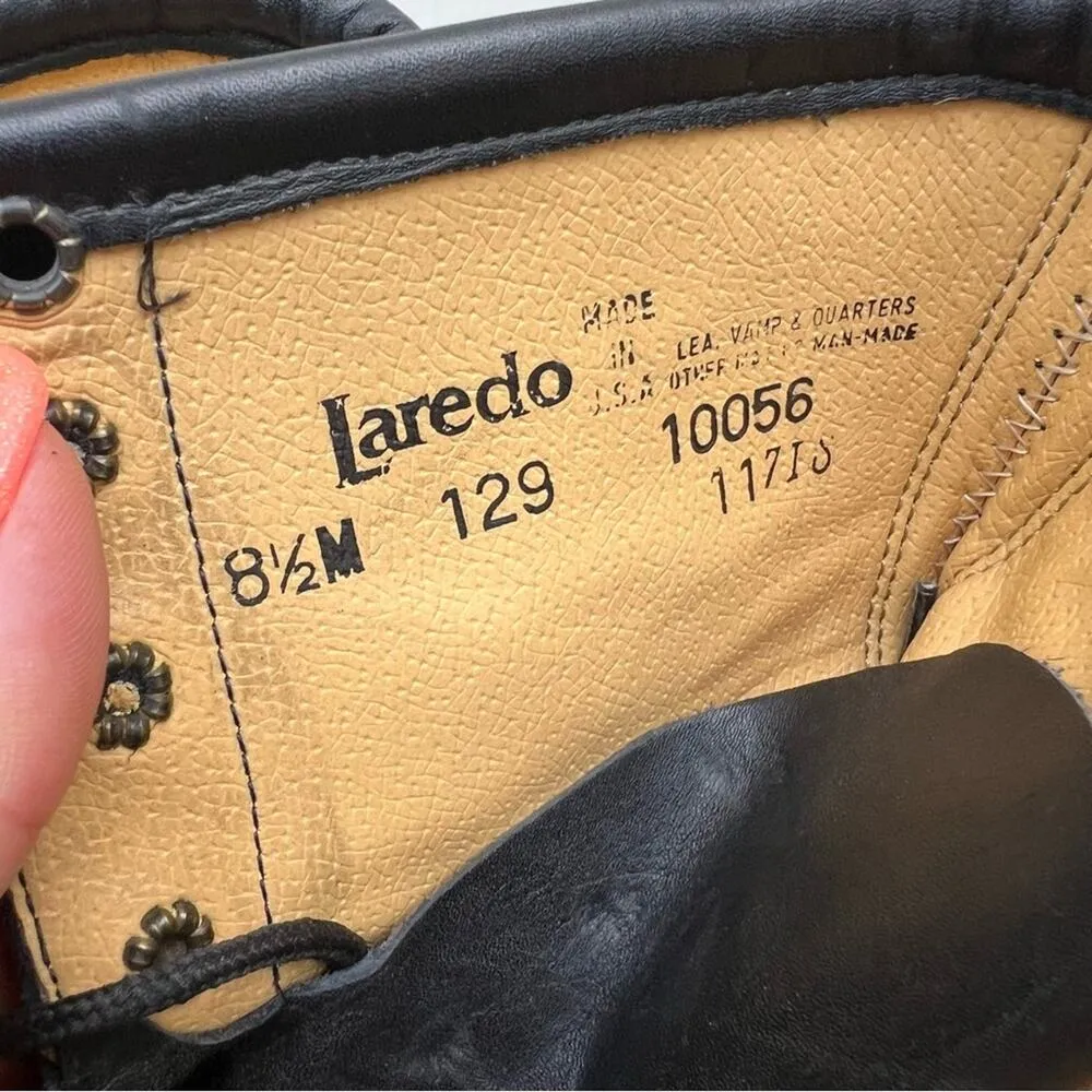 Vintage 90s Laredo Roper Lace Up Black Cherry Red Two Tone Cowgirl Boots 8 1/2 M Size 8.5 - Image 5