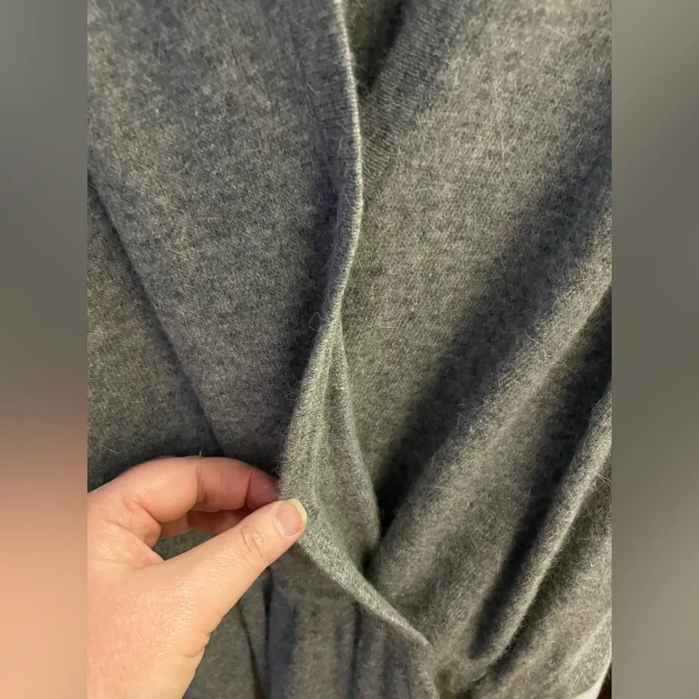 Vintage 80s Lambswool Angora Heather Gray Faux Wrap Midi Sweater Dress L Size L - Image 4