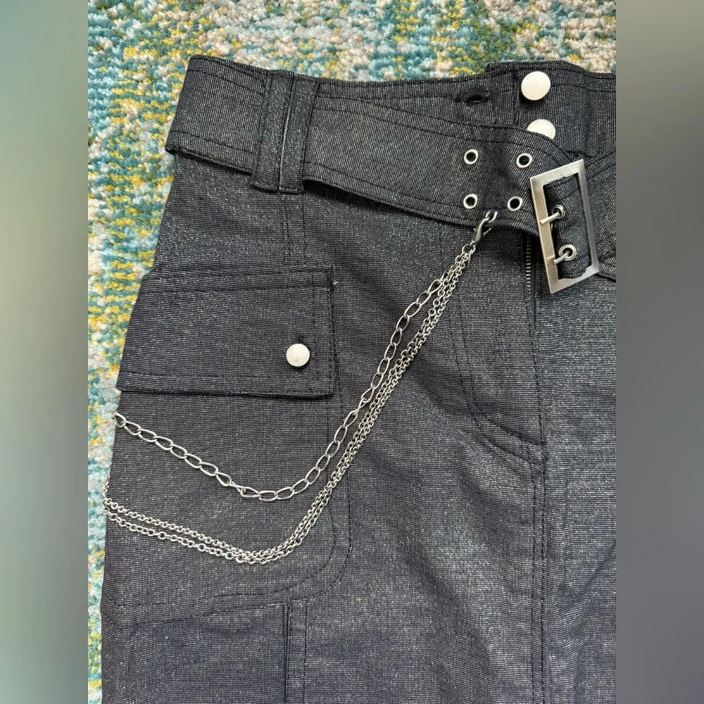 Vintage Erica Brooke metallic shimmer chain belt pencil skirt, size medium Black - Image 4