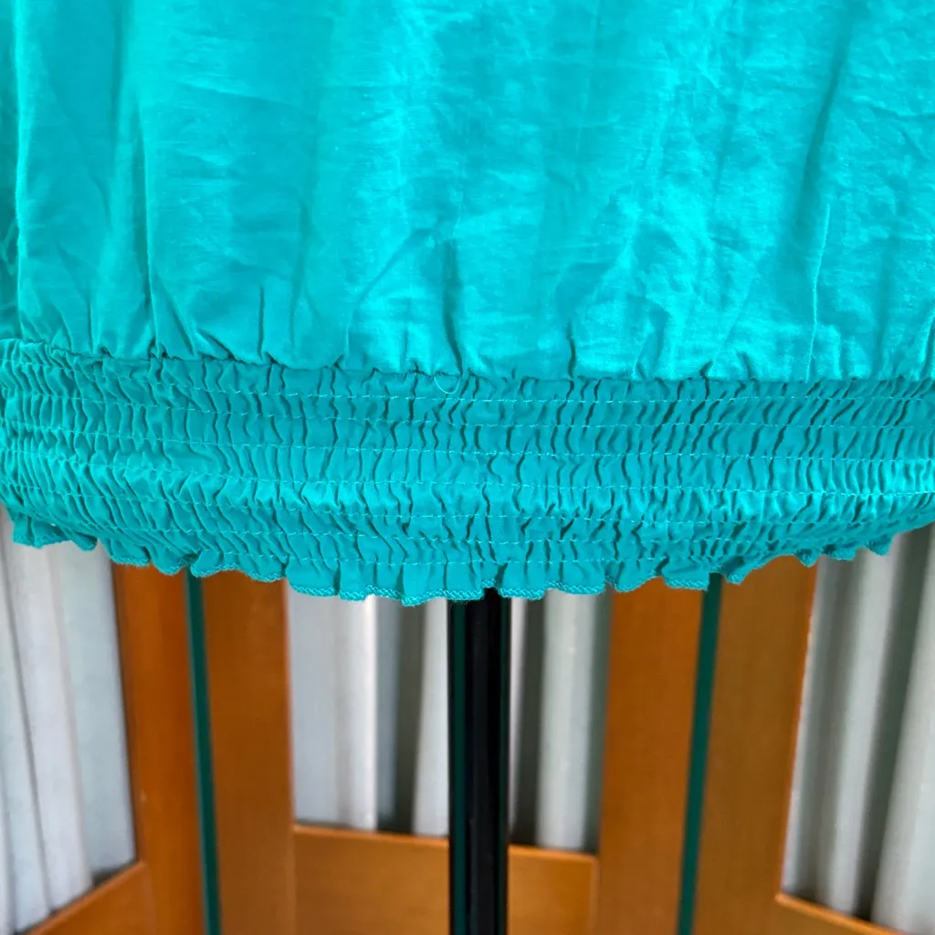 Chic Turquoise Teal Floral Blouse Blue Size M - Image 4