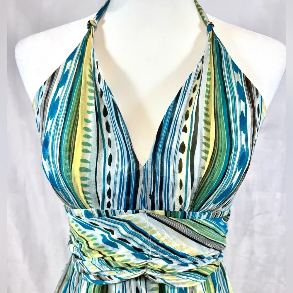 gorgeous Silk abstract print ruched halter dress size 6 - Image 2