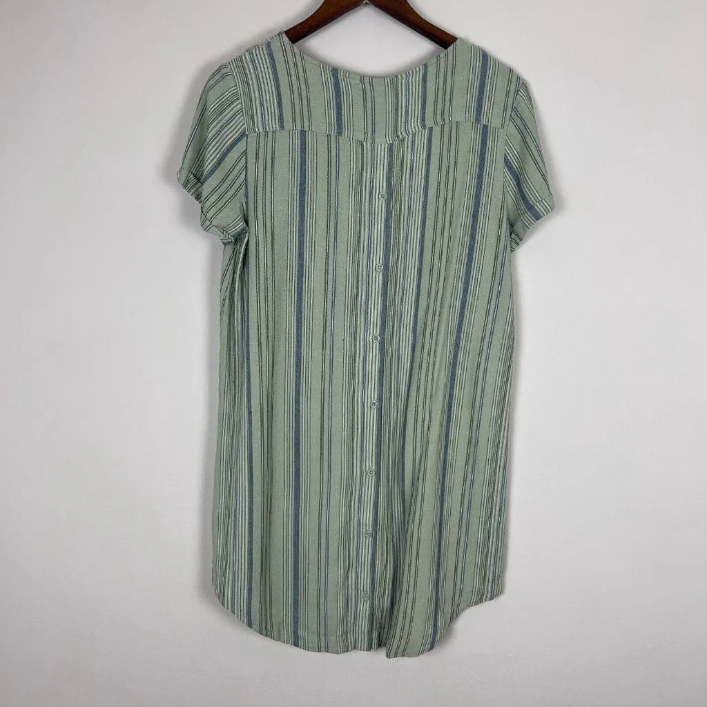 Cloth &‎ Stone Dress Small Green Stripe Linen Blend Button Back Short Sleeve S - Image 6