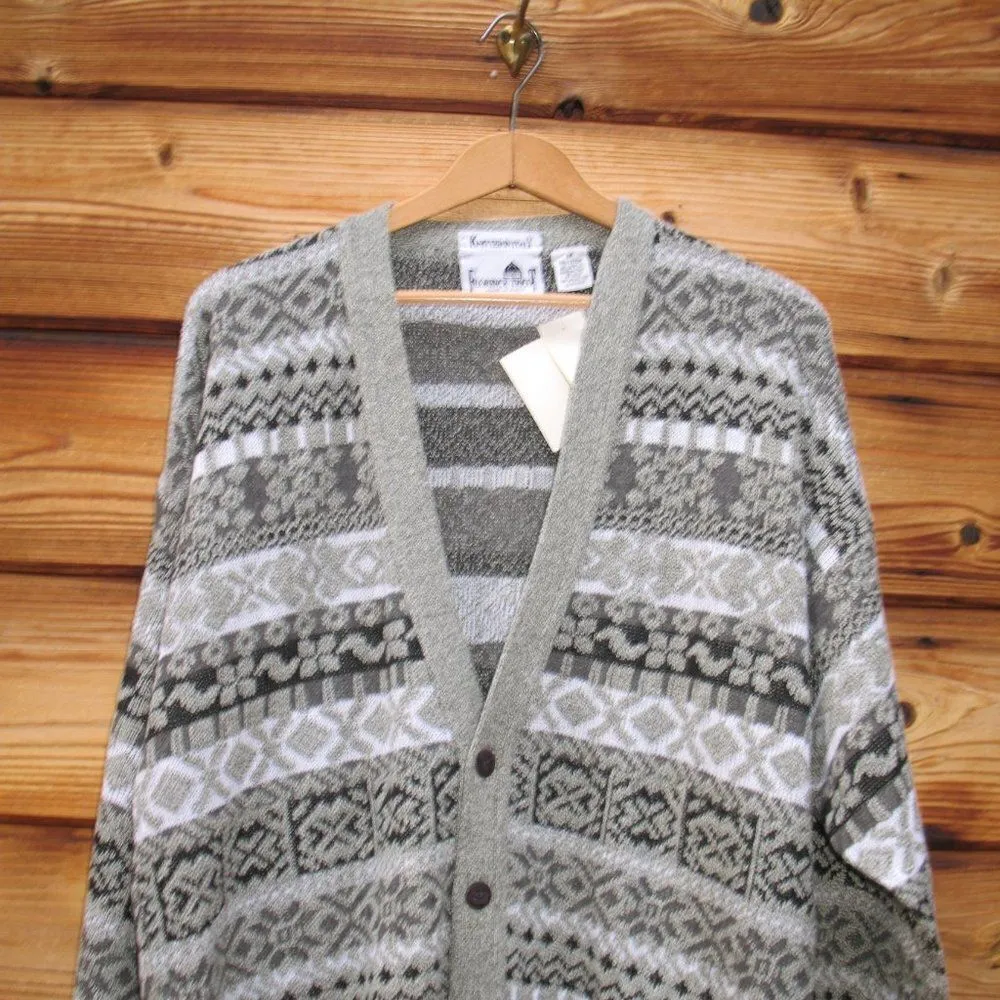 NWT Vintage 90s Fair Isle Grandpa Sweater Gray Size M - Image 3
