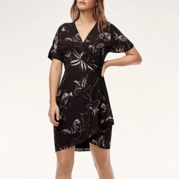 Babaton Aritzia Wallace Wrap Dress‎ Floral Watercolor Print Size Small - Image 3