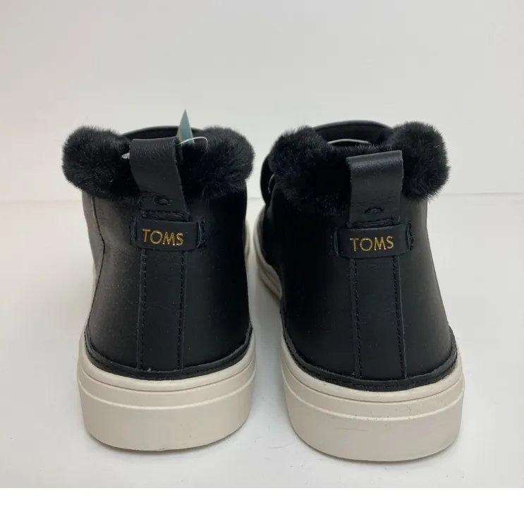 Toms New Paxton Black Leather Faux Fur Lining Ortholite Slip In Shoes - Image 7