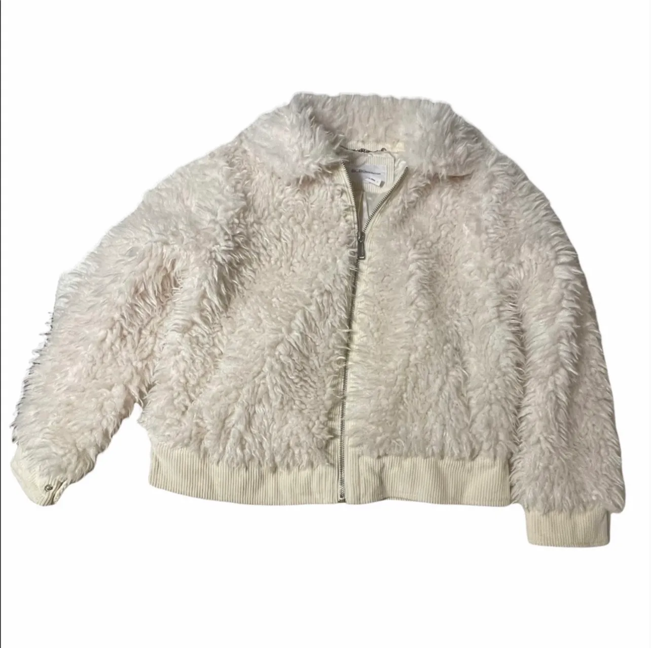 Zip Front Faux Fur Jacket in Cream - Image 5