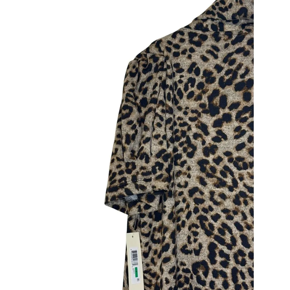 Eliza J Women's Dress Leopard‎ Print Cowlneck Pleated Mini Puff Sleeve Large NWT - Image 8