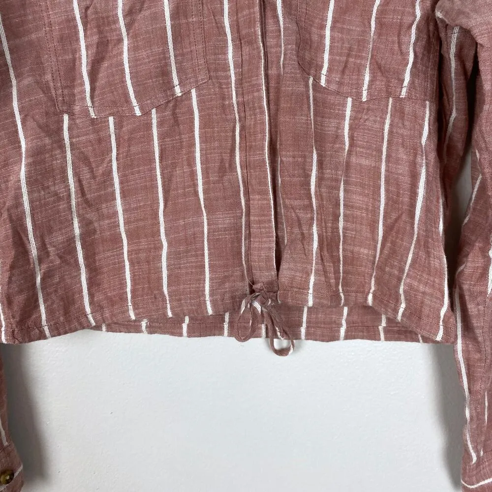 Abercrombie & Fitch Pink Striped Button Up Cropped Shirt Cinched Bottom Size XS - Image 3