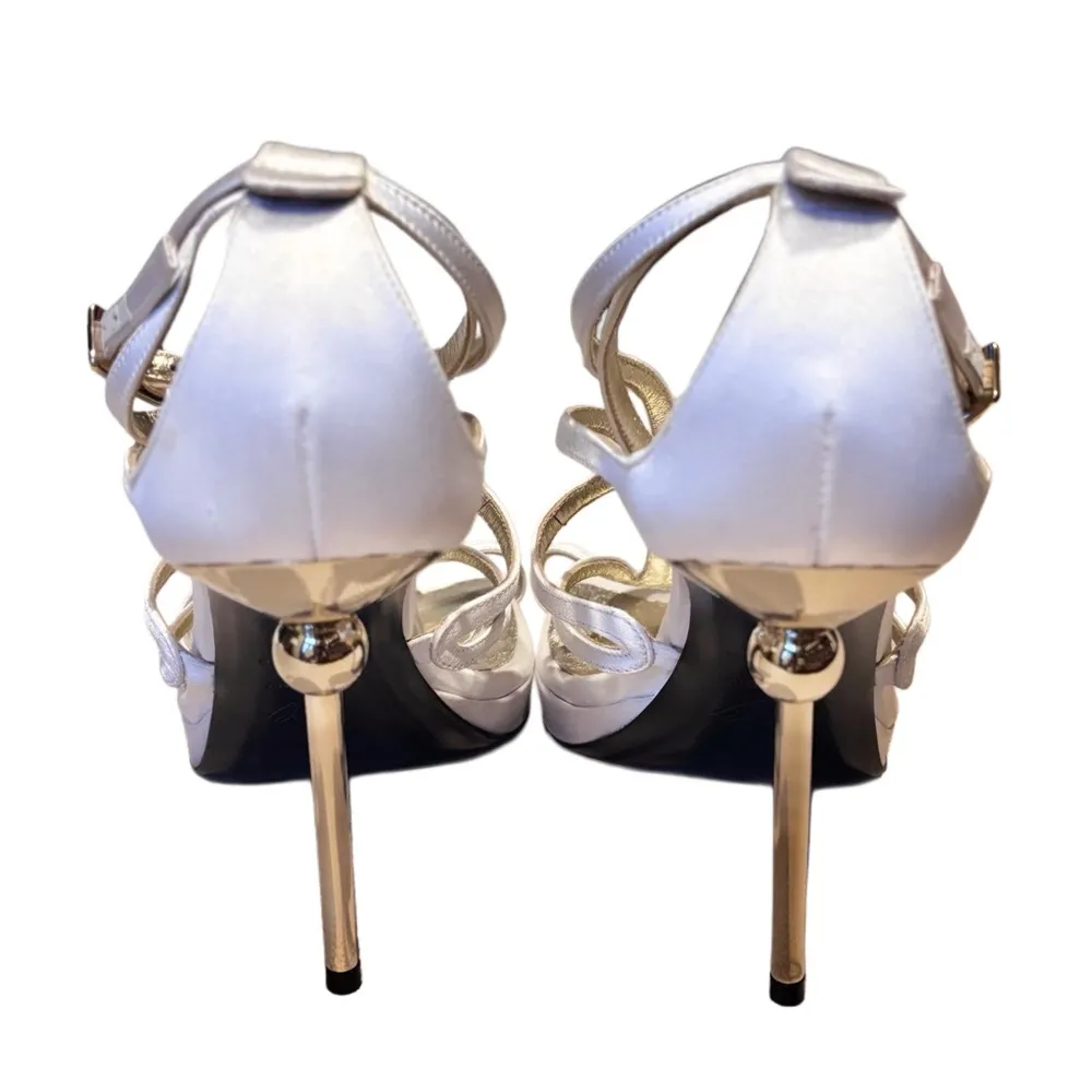 Roger Vivier Ondulating Sphere Heeled Sandal in White Satin Size 7 - Image 6