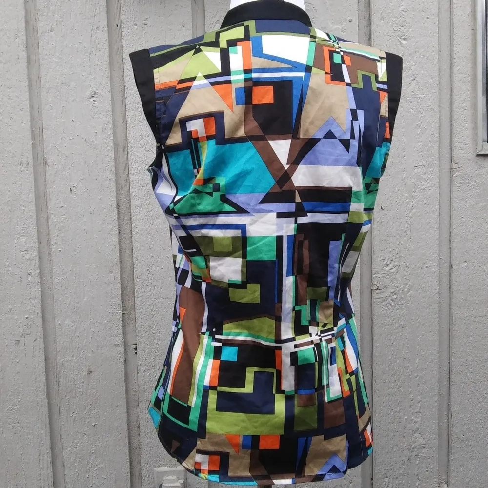 multicolor sleeveless cotton button down women’s blouse Size 0 - Image 7