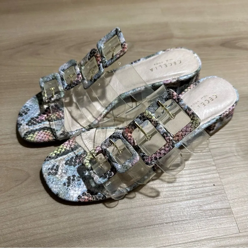 Cecelia New‎ York Lincoln Clear Strap Snake Print Buckle Slide Sandals 7.5 Pink - Image 7