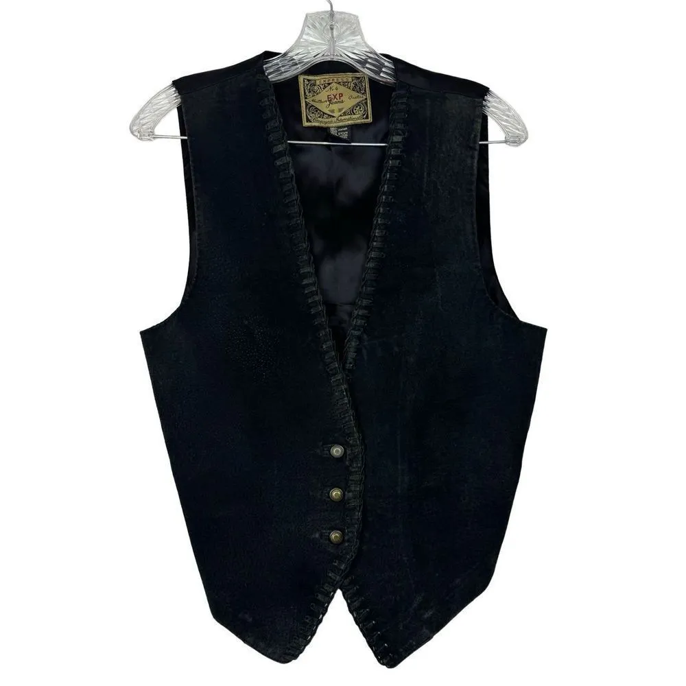 EXPRESS Vintage 100% Leather Vest Braided Trim Academia Adjustable One Size Y2K - Image 3
