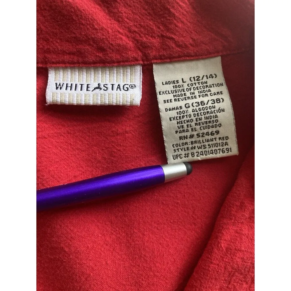 Vintage White Stag Red Cotton Capri Set L 12-14 Top & Pant Tropical Appliqué - Image 7