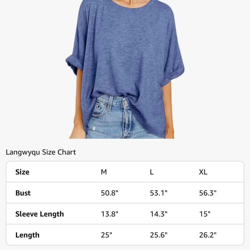 Blue Oversized Boxy 3/4 Sleeve Tee Size L - Image 7