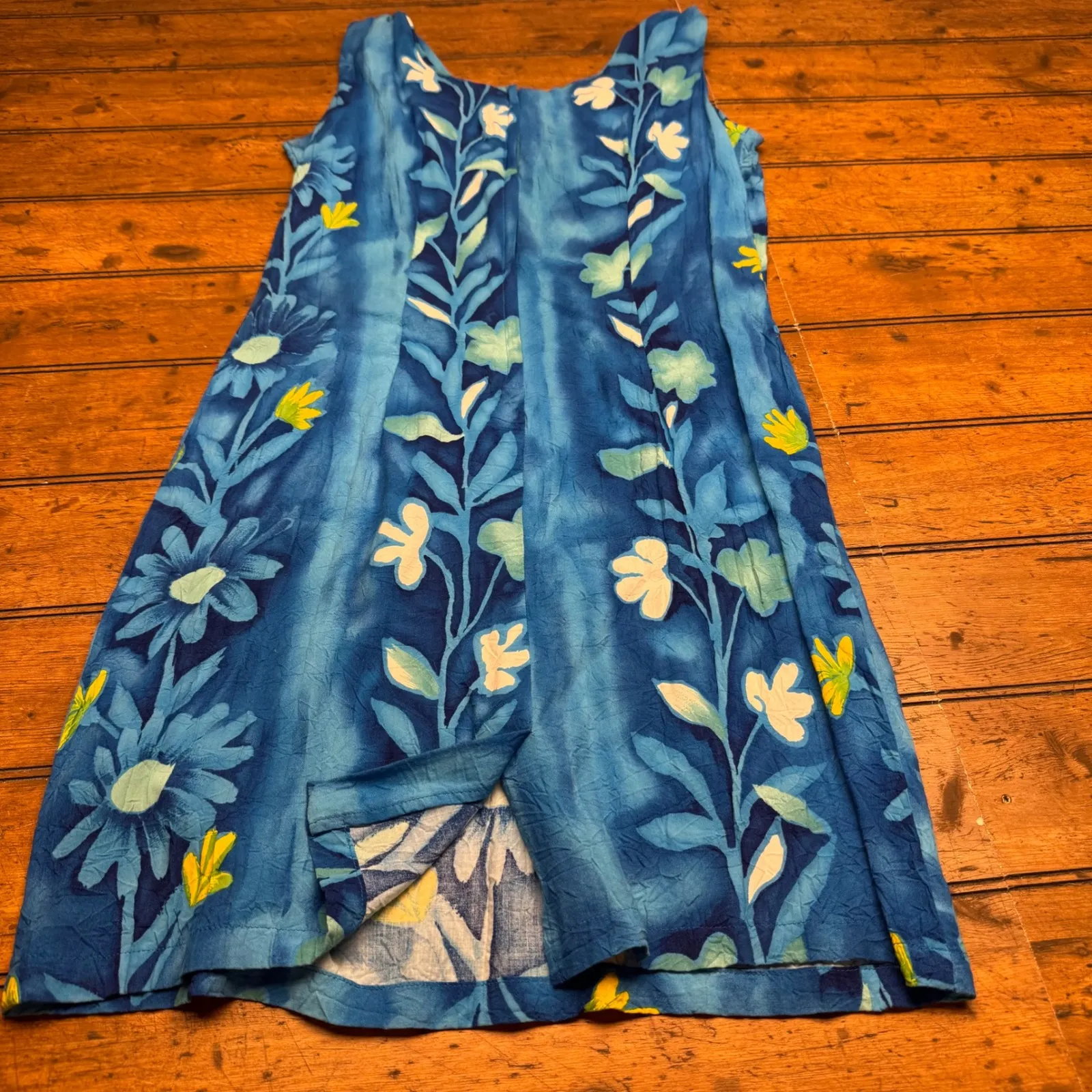 JAMS WORLD Blue Floral Maxi Dress Size Large Tie Dye Tropical Resortwear - Image 6