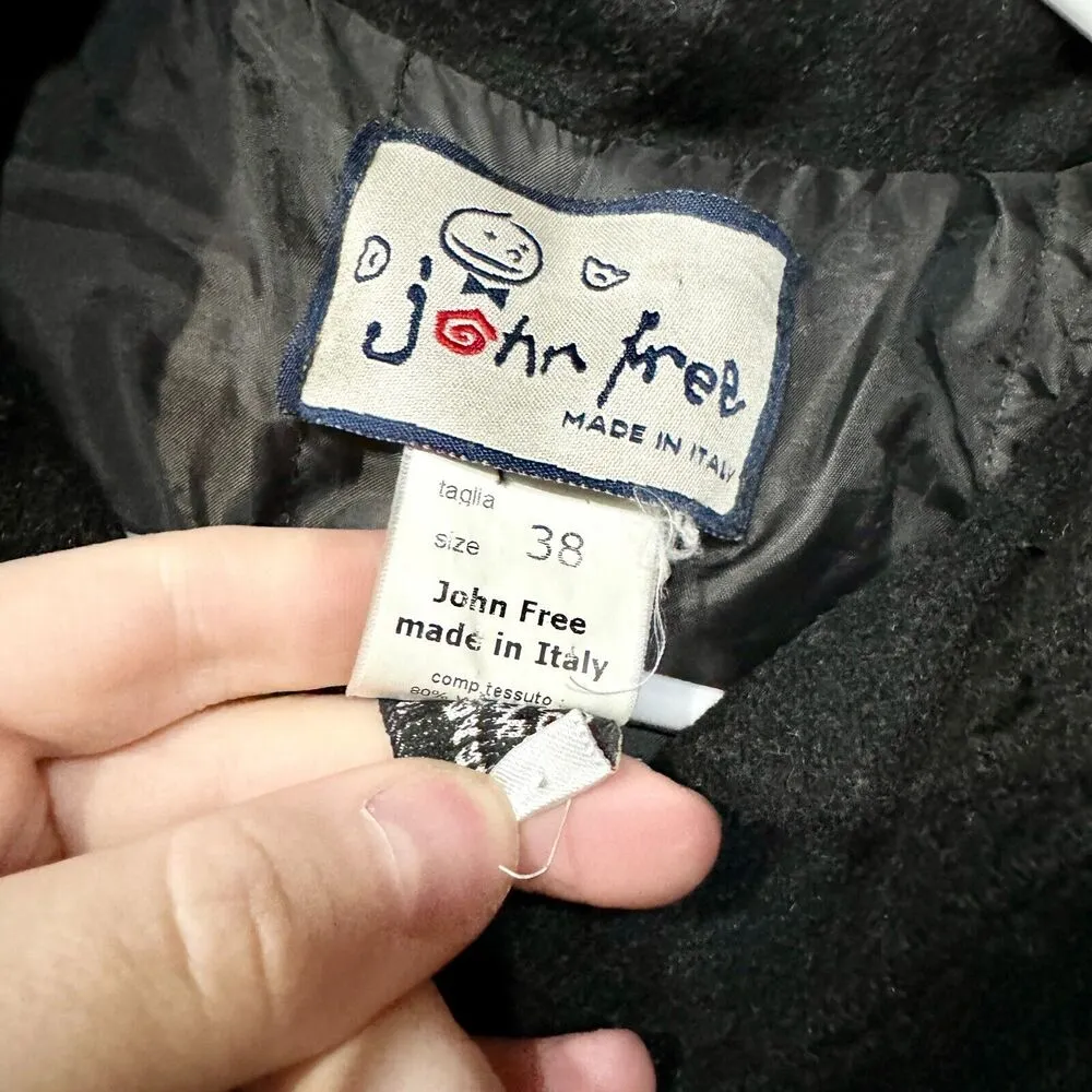JOHN FREE Pea Coat Women Size 38/M Wooden Button Down Hooded Wool Blend Black Size M - Image 4