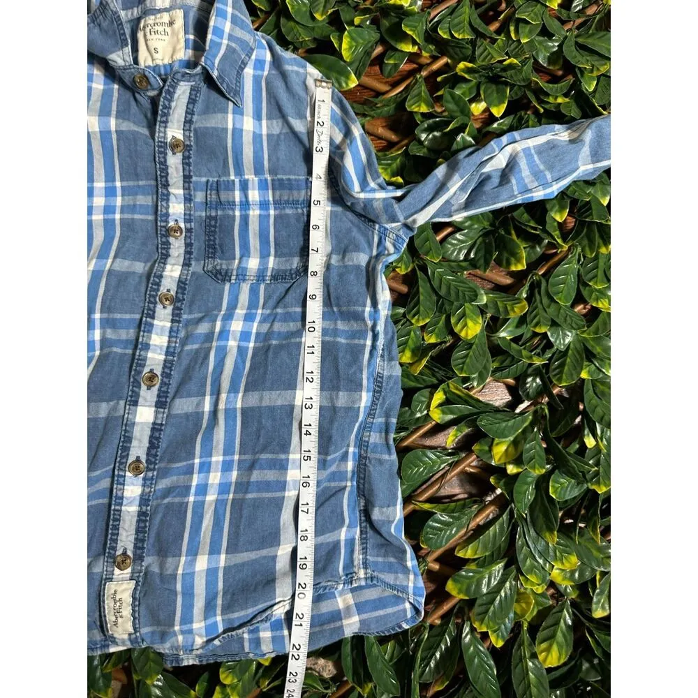 y2k abercrombie and fitch blue checkered plaid button down shirt size small - Image 6
